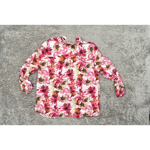 Chico's Size 3 Multicolor Polyester Button-Up Top Floral Long Sleeve - Picture 3 of 8